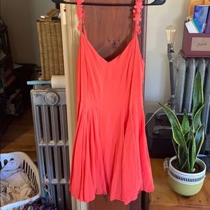 Bright, coral, flowy dress